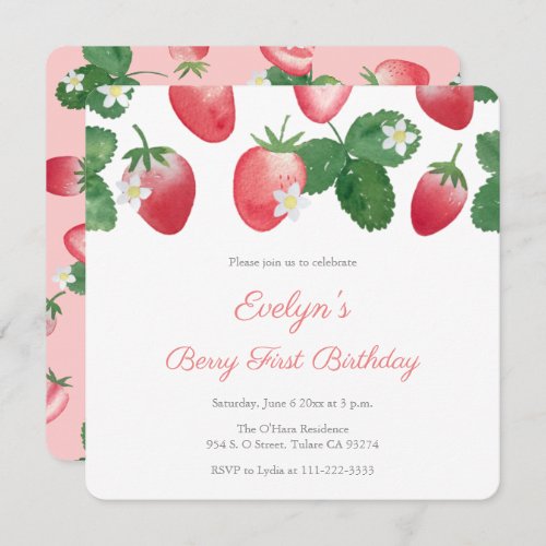Berry First Birthday Party Strawberries Invitation