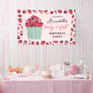 Berry First Birthday Party Strawberry Banner