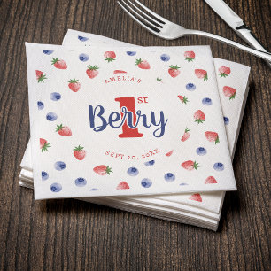 Berry First Birthday Party Strawberry & Blueberry Napkins