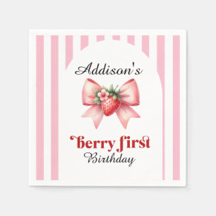 Berry First Birthday Party Strawberry  Coquette  Napkins