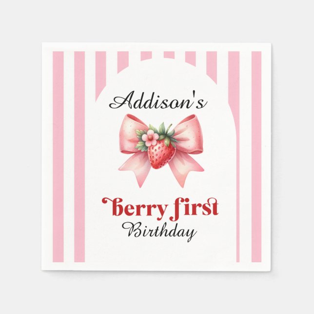 Berry First Birthday Party Strawberry  Coquette  Napkins (Front)