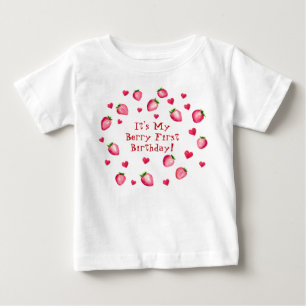 Berry First Birthday Party Strawberry Hearts Baby T-Shirt