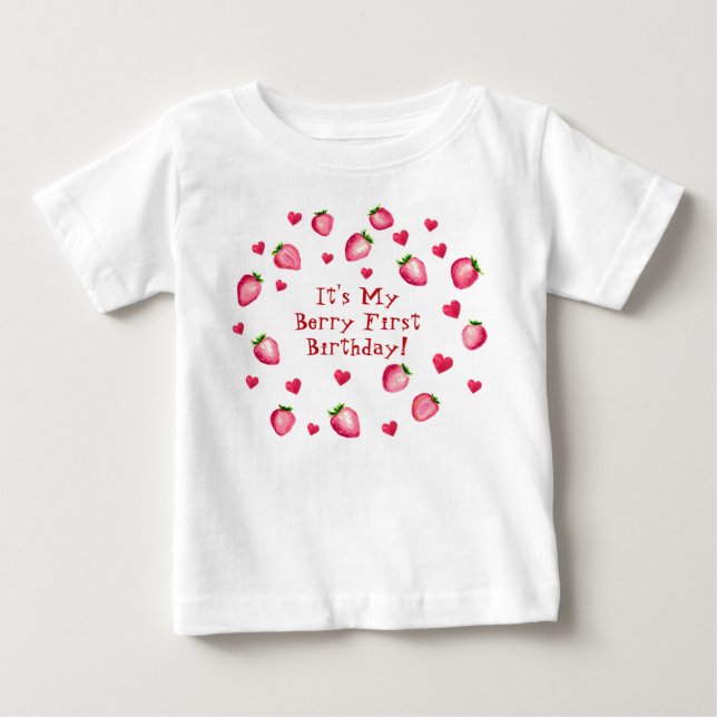 Berry First Birthday Party Strawberry Hearts  Baby T-Shirt (Front)