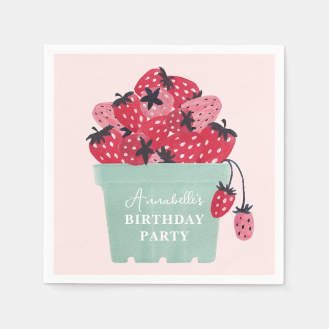 Berry First Birthday Party Strawberry Napkins (Front)