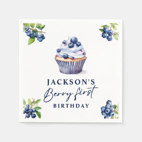 Berry First Birthday Party Watercolor Blueberries Napkins