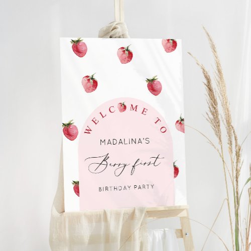 Berry first birthday party welcome foam board
