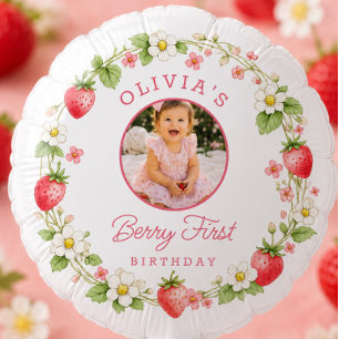 Berry First Birthday Photo Balloon Decor
