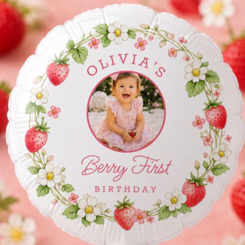 Berry First Birthday Photo Balloon Decor