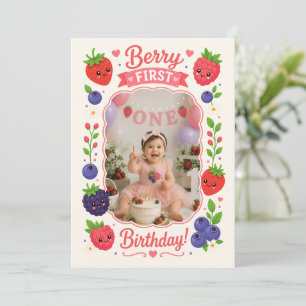 Berry First Birthday Photo Birthday Thank You Card