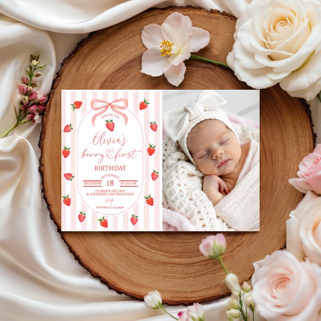 Berry First Birthday Photo Invitation (Creator Uploaded)