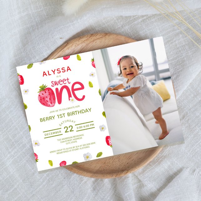 Berry First Birthday Photo Invitation (Creator Uploaded)