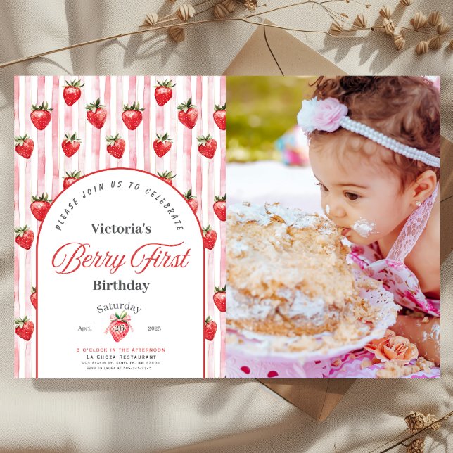 Berry First Birthday Photo Invitation (Creator Uploaded)
