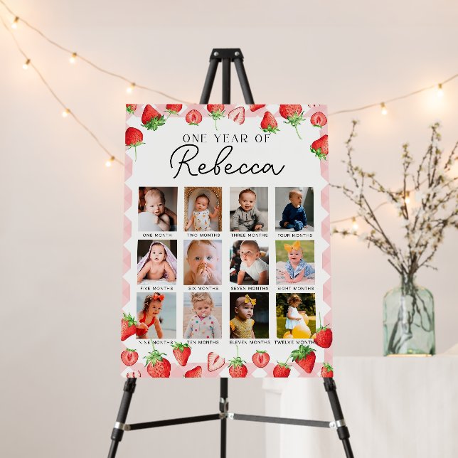 Berry First Birthday Photo Sign Template Strawbery (In Situ (Stand))