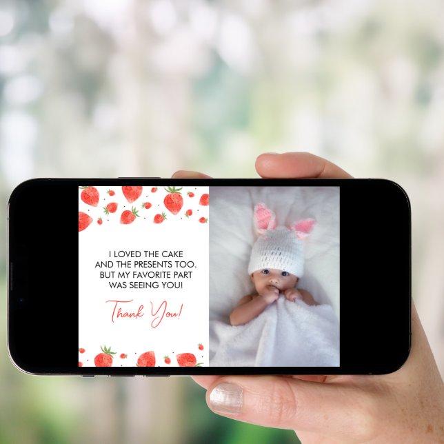 Berry First Birthday Photo Thank You Card (Front Digital)