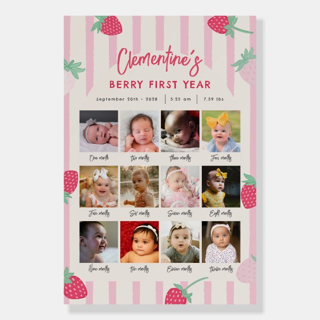 Berry First Birthday Photo Timeline Poster (Front)