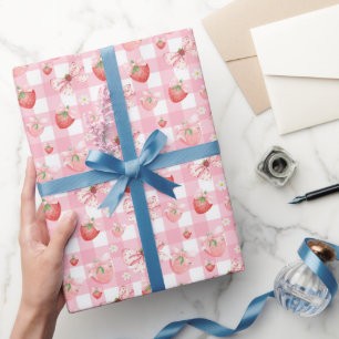 Berry first birthday pink gingham strawberry gift wrapping paper