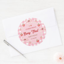 Berry first birthday pink gingham strawberry girl