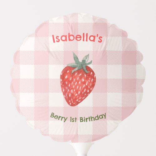 Berry First Birthday Pink  Plaid Baloon Balloon