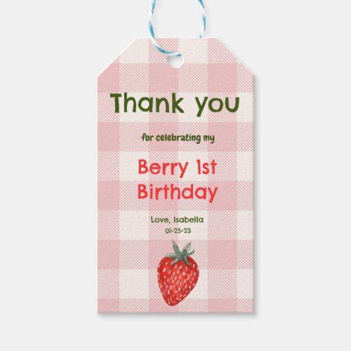 Berry First Birthday Pretty  Pink Gift Tag