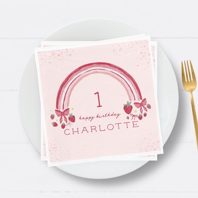 Berry First Birthday Rainbow Strawberry Bows Napkins (Creator Uploaded)