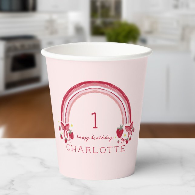 Berry First Birthday Rainbow Strawberry Bows Paper Cups (Creator Uploaded)