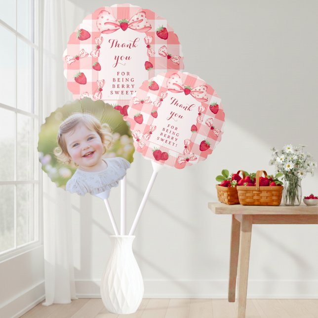 Berry First Birthday Red Gingham Bows Photo Balloon (Berry First Birthday Red Gingham Bows Photo Balloon)