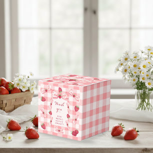 Berry First Birthday Red Gingham Bows Square Favor Boxes
