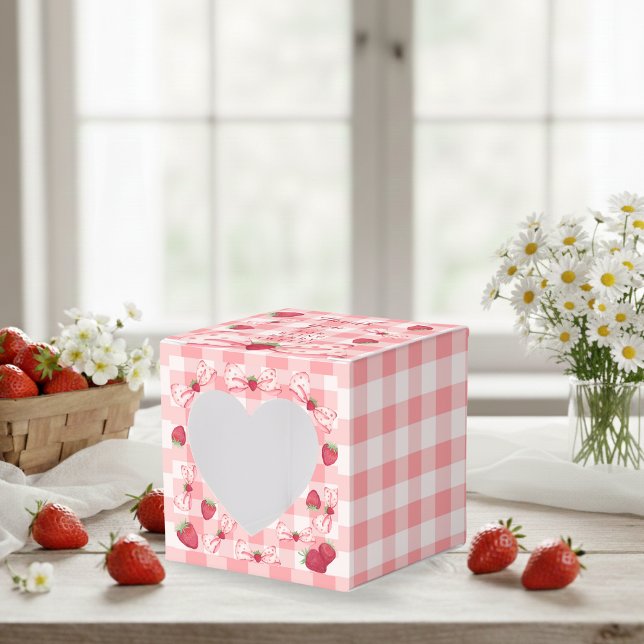 Berry First Birthday Red Gingham Bows Square Favor Boxes (Berry First Birthday Red Gingham Bows Square Favor Boxes - Heart 2x2x2)