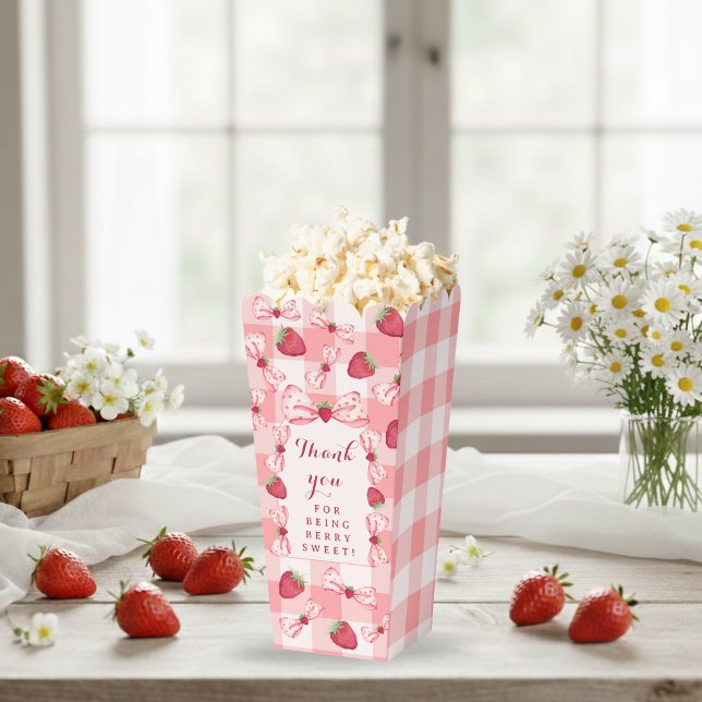 Berry First Birthday Red Gingham Bows Square Favor Boxes (Berry First Birthday Red Gingham Bows Square Favor Boxes - Popcorn )