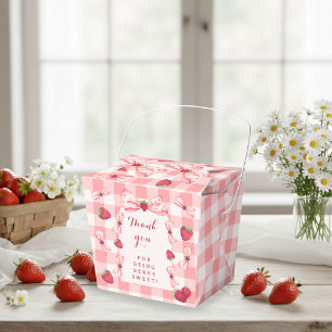 Berry First Birthday Red Gingham Bows Square Favor Boxes