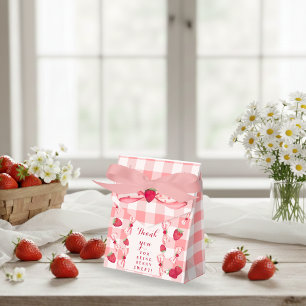 Berry First Birthday Red Gingham Bows Square Favor Boxes