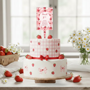 Berry First Birthday Red Gingham Strawberry Bows Cake Topper