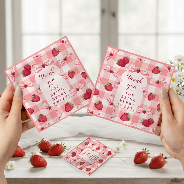 Berry First Birthday Red Gingham Strawberry Bows Napkins (Berry First Birthday Red Gingham Strawberry Bows Napkins)