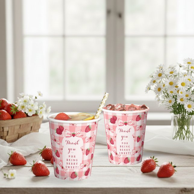 Berry First Birthday Red Gingham Strawberry Bows Paper Cups (Berry First Birthday Red Gingham Strawberry Bows Paper Cups)