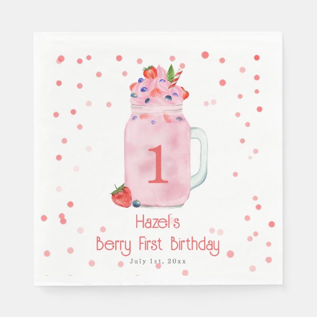 Berry First Birthday Smoothie Napkins (Front)