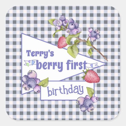 Berry First Birthday Square Sticker