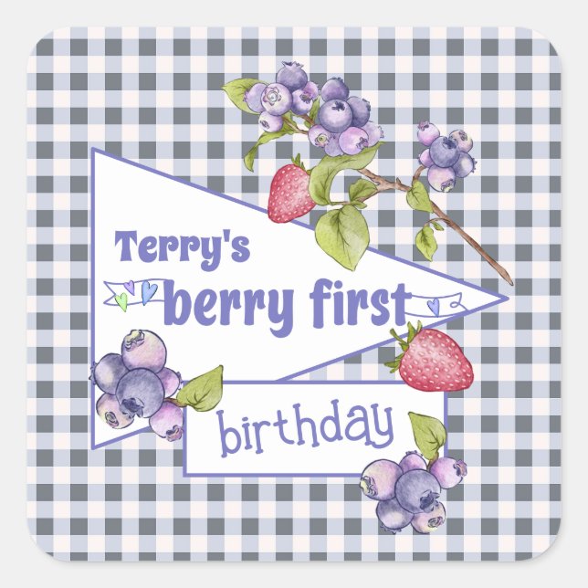 Berry First Birthday Square Sticker (Front)