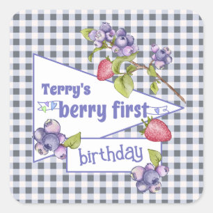 Berry First Birthday Square Sticker