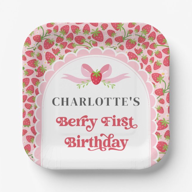 Berry First Birthday Strawberry 1st Birthday 7" Paper Plates (Front)