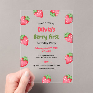 Berry First Birthday Strawberry 1st Birthday Acrylic Invitations