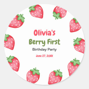 Berry First Birthday Strawberry 1st Birthday Classic Round Sticker