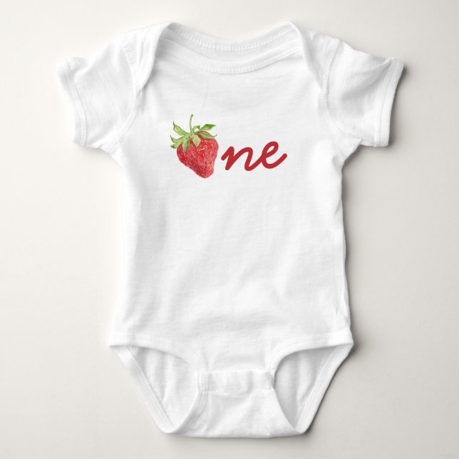 Berry First Birthday Strawberry 1st Birthday Girl Baby Bodysuit (Front)