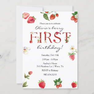 Berry First Birthday Strawberry 1st Birthday Invitation