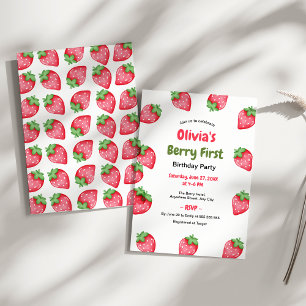 Berry First Birthday Strawberry 1st Birthday Invitation