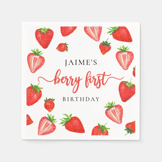 Berry First Birthday | Strawberry 1st Birthday Napkins (Front)
