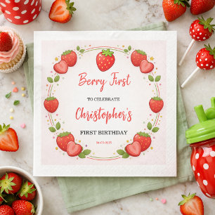 Berry First Birthday Strawberry 1st Birthday Napkins