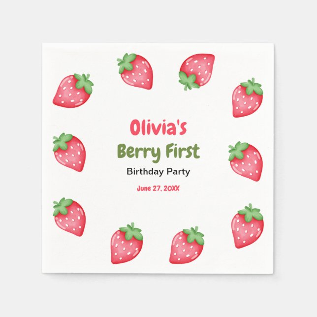 Berry First Birthday Strawberry 1st Birthday  Napkins (Front)