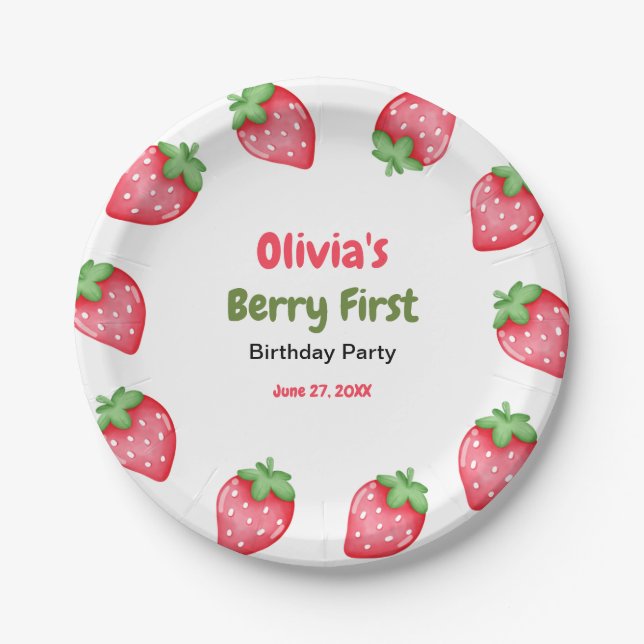 Berry First Birthday Strawberry 1st Birthday  Paper Plates (Front)