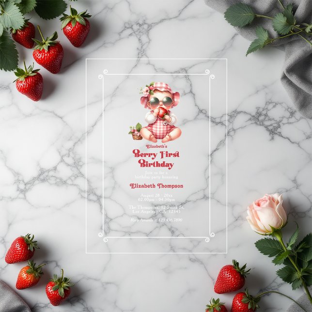 Berry First Birthday Strawberry 1st Birthday Party Acrylic Invitations (Berry First Birthday Strawberry 1st Birthday Party Acrylic Invitation)