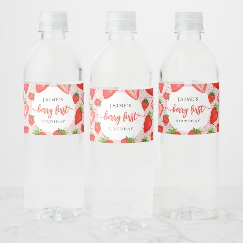 Berry First Birthday  Strawberry 1st Birthday Water Bottle Label